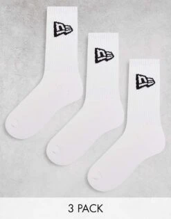 New Era Flag Logo 3 Pack Socks In White For Men
