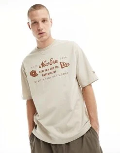 New Era Front Print T-shirt In Ecru For Men