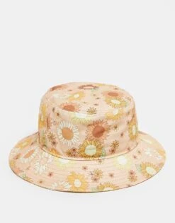 New Era Floral Print Bucket Hat In Orange For Unisex