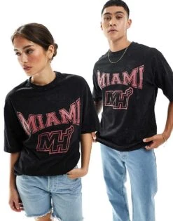 New Era Unisex Miami Heat Acid Wash T-shirt In Dark Grey For Unisex