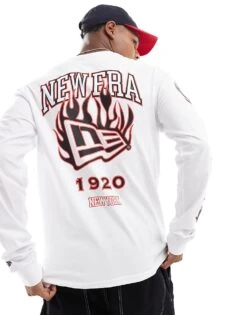 New Era Logo Long Sleeve T-shirt In White For Men