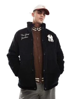 New Era NY Yankees Corduroy Puffer Jacket In Black For Men