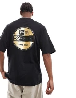 New Era Sticker Graphic Back T-shirt With Gold Foil In Black For Men