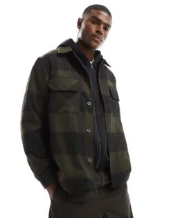 New Era Check Shacket In Green For Men Mid Green