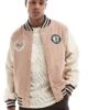 New Era Logo Varsity Jacket In Beige For Men