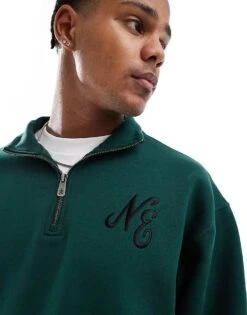 New Era Logo Quarter Zip Sweatshirt In Green For Men