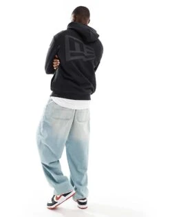 New Era Logo Back Print Hoodie In Black For Men