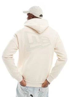 New Era Logo Back Print Hoodie In Cream For Men
