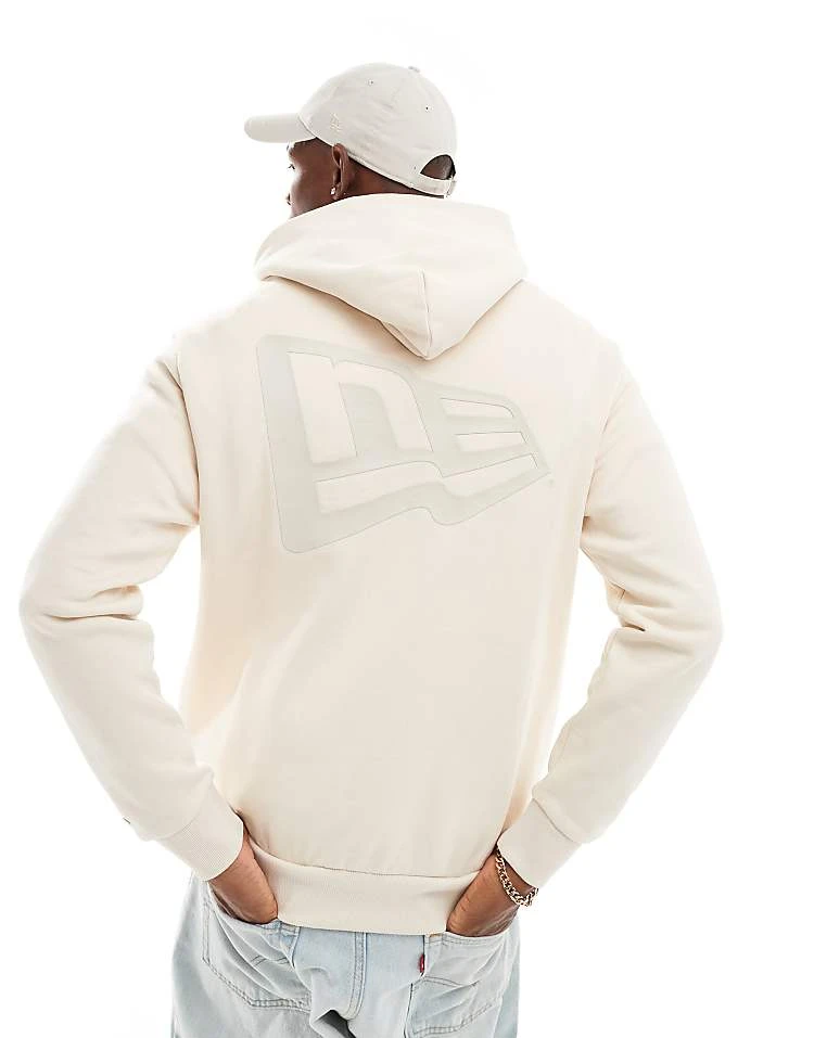 New Era Logo Back Print Hoodie In Cream For Men
