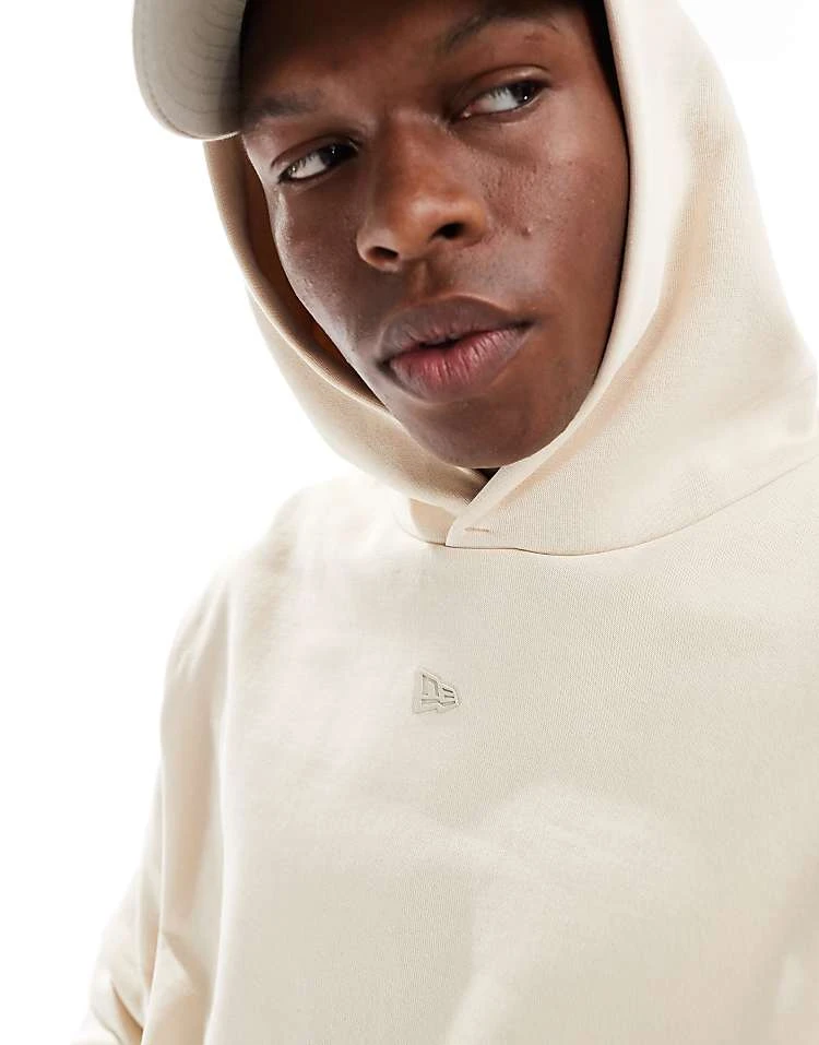 New Era Logo Back Print Hoodie In Cream For Men - Image 3