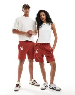 New Era NY Yankees Logo Unisex Sweat Shorts In Red For Unisex