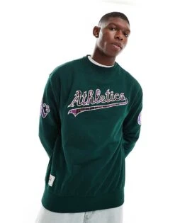 New Era Oakland Athletics Tartan Logo Sweatshirt In Dark Green For Men