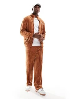 New Era Velour Straight Leg Joggers Co-ord With Script Logo In Rust For Men