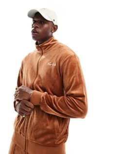 New Era Velour Zip Through Track Jacket Co-ord In Rust For Men