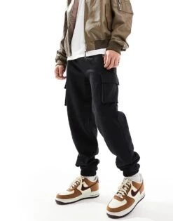 New Era Logo Motif Cargo Tracksuit Bottom In Black For Men