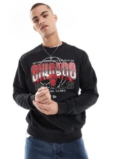 New Era Chicago Bulls Motif Sweatshirt In Black For Men