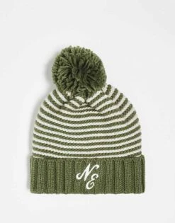 New Era Logo Stripe Beanie In Khaki For Unisex Green