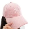 New Era NY Yankees 9forty Velour Cap In Pink With Rhinestone Logo For Men