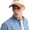 New Era 9twenty Script Logo Cord Cap With Contrast Orange Peak In Beige For Men