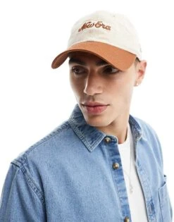 New Era 9twenty Script Logo Cord Cap With Contrast Orange Peak In Beige For Men