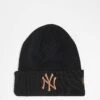 New Era NY Yankees Cuff Beanie With Rose Gold Logo In Black For Unisex