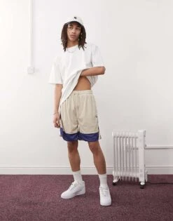New Era Contrast Panel Mesh Short In Cream For Men