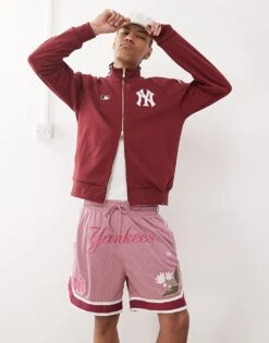 New Era NY Yankees Script Front Floral Mesh Short In Pink For Men