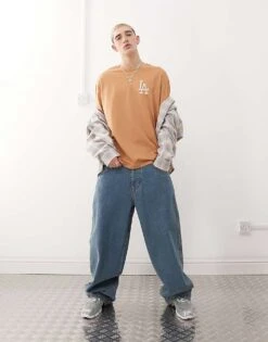 New Era LA Dodgers Logo Oversized T-shirt In Orange For Men