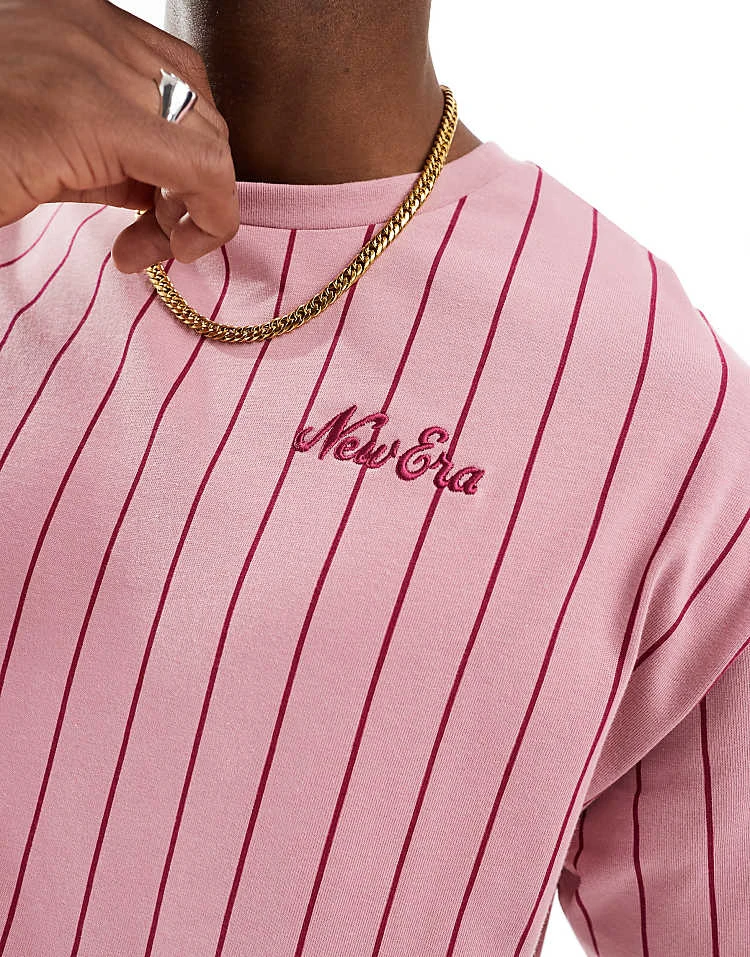 New Era Pinstripe Script Logo T-shirt In Pink For Men - Image 2