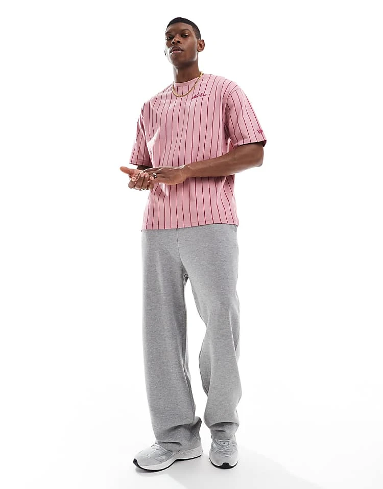 New Era Pinstripe Script Logo T-shirt In Pink For Men - Image 3