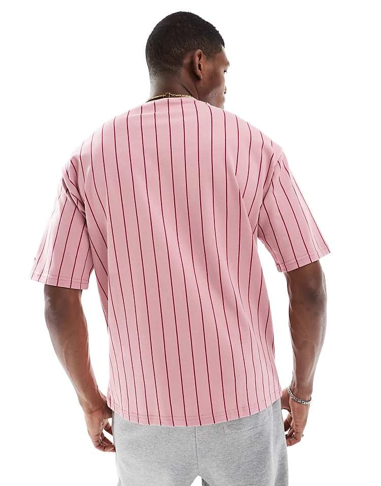 New Era Pinstripe Script Logo T-shirt In Pink For Men - Image 4