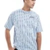 New Era Pinstripe Script Logo T-shirt In Blue For Men
