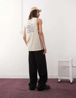 New Era Contrast Mesh Panel Tank Top In Cream For Men