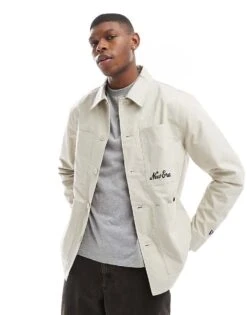 New Era Logo Detail Shacket In Beige For Men