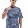 New Era Verticle Contrast Striped Logo T-shirt In Blue Multi For Men