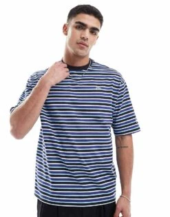 New Era Verticle Contrast Striped Logo T-shirt In Blue Multi For Men