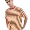 New Era Verticle Contrast Striped Logo T-shirt In Orange Multi For Men