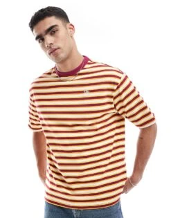 New Era Verticle Contrast Striped Logo T-shirt In Orange Multi For Men