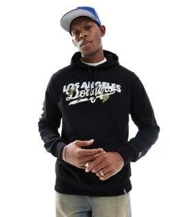 New Era LA Dodgers Floral Embroidered Logo Hoodie In Black For Men