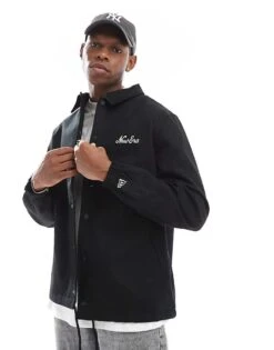 New Era Motif Back Coach Jacket In Black For Men