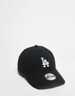 New Era LA Dodgers 9twenty Unstructured Distressed Cap In Black For Unisex