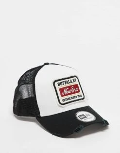 New Era Vintage Patch Trucker Cap In White Multi For Unisex