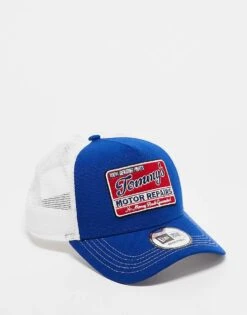 New Era Vintage Patch Trucker Cap In Blue Multi For Unisex