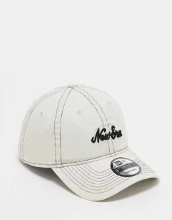 New Era 9forty Script Logo Cap In Beige For Unisex